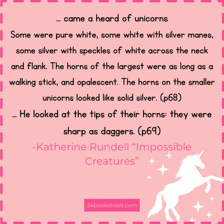 Model writing featuring a quote by Katherine Rundell's on unicorns.