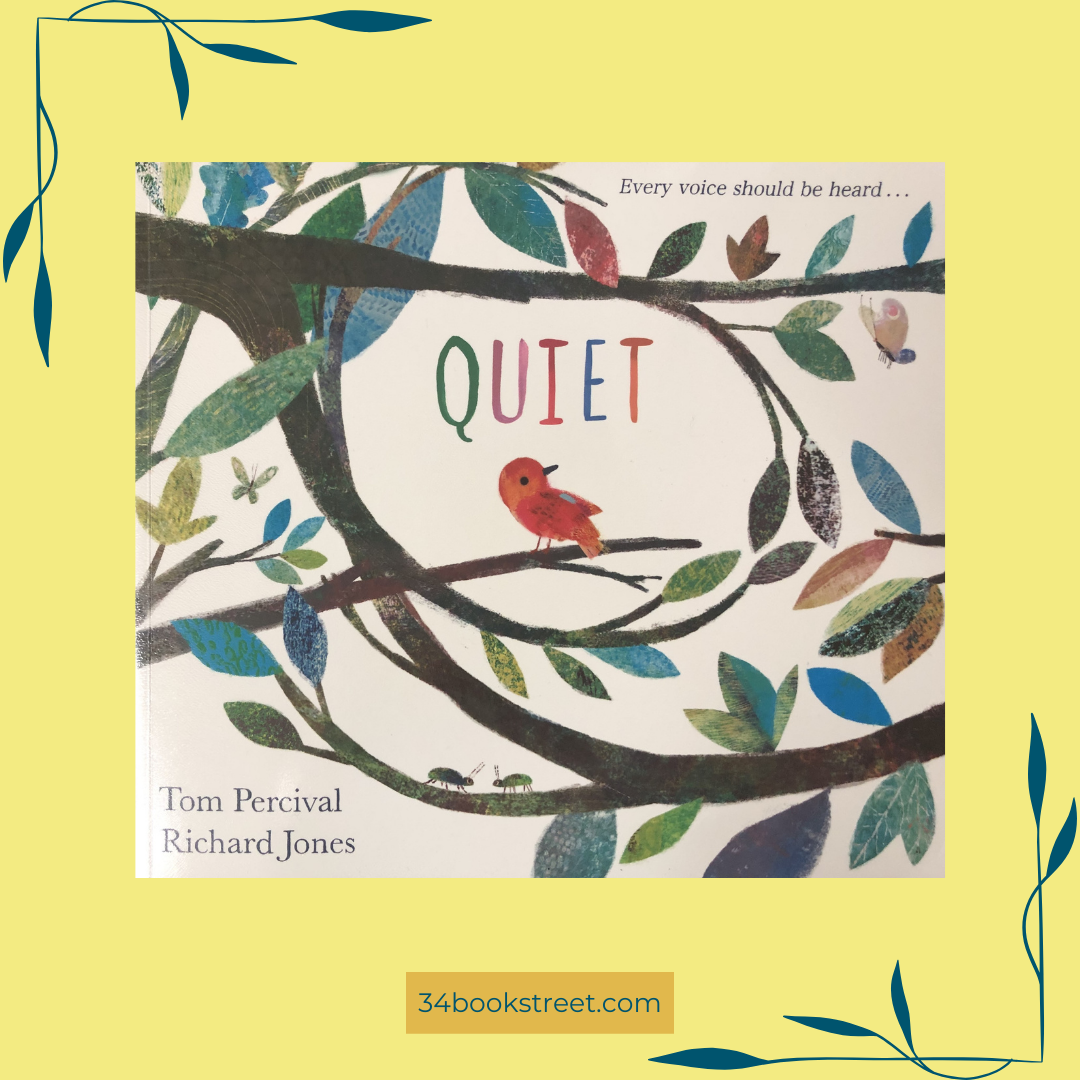 Book cover of "Quiet" by Tom Percival, featuring a serene design with the title in elegant font.